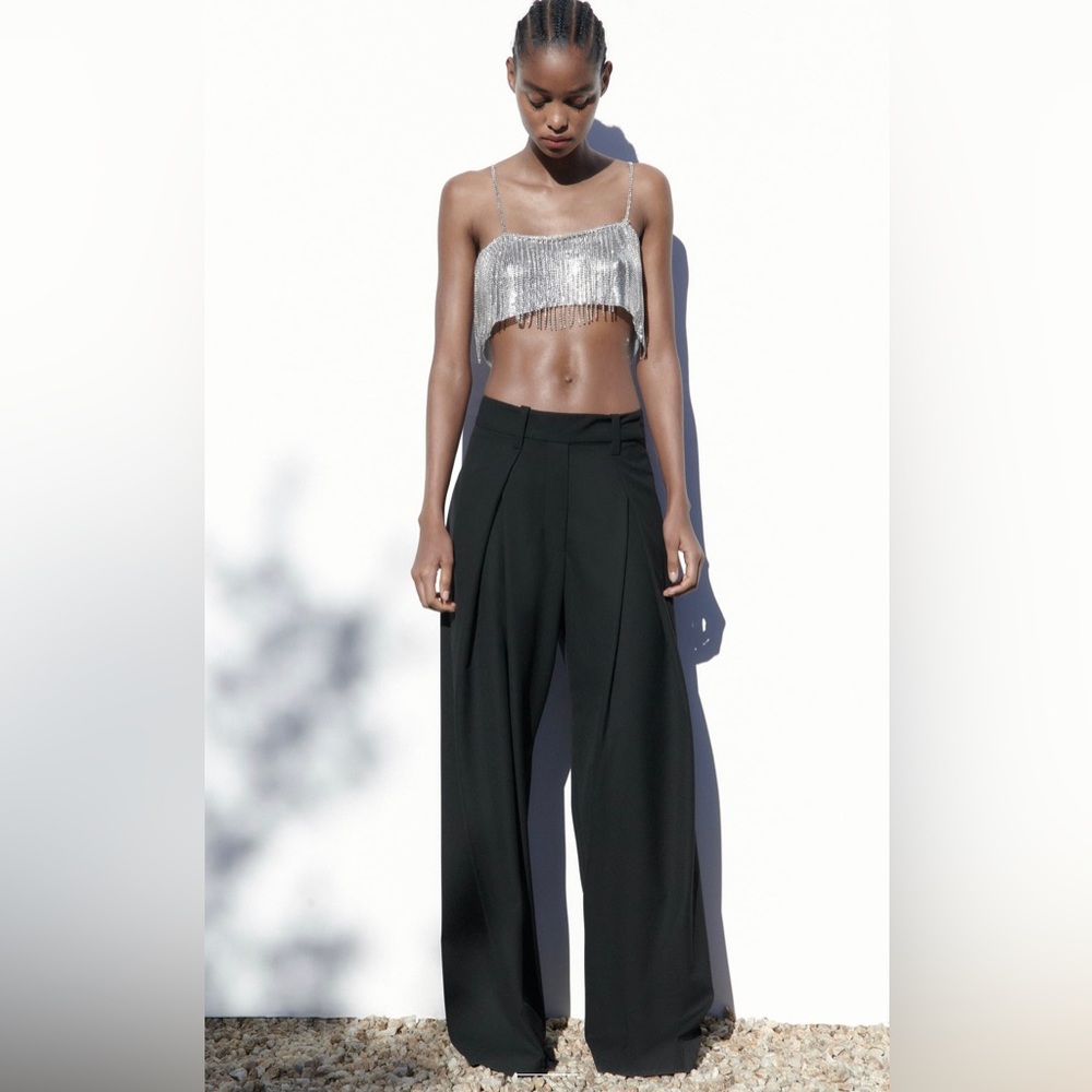 Zara 💎💎💎Silver Rhinestone Fringed Cropped Top-Size Medium- NWT